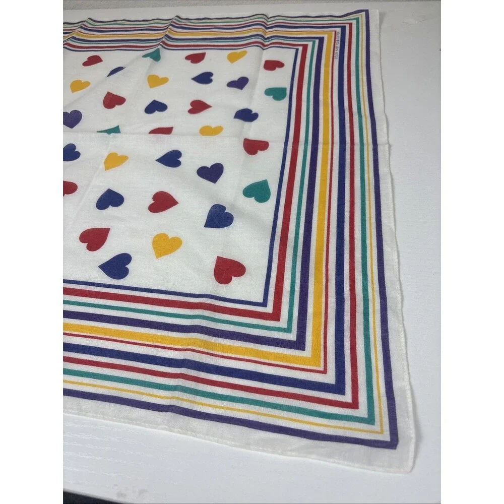 Vintage 80s/90s Hankerchief Hearts/Bright Colors Fast Color RN50811 Made Japan